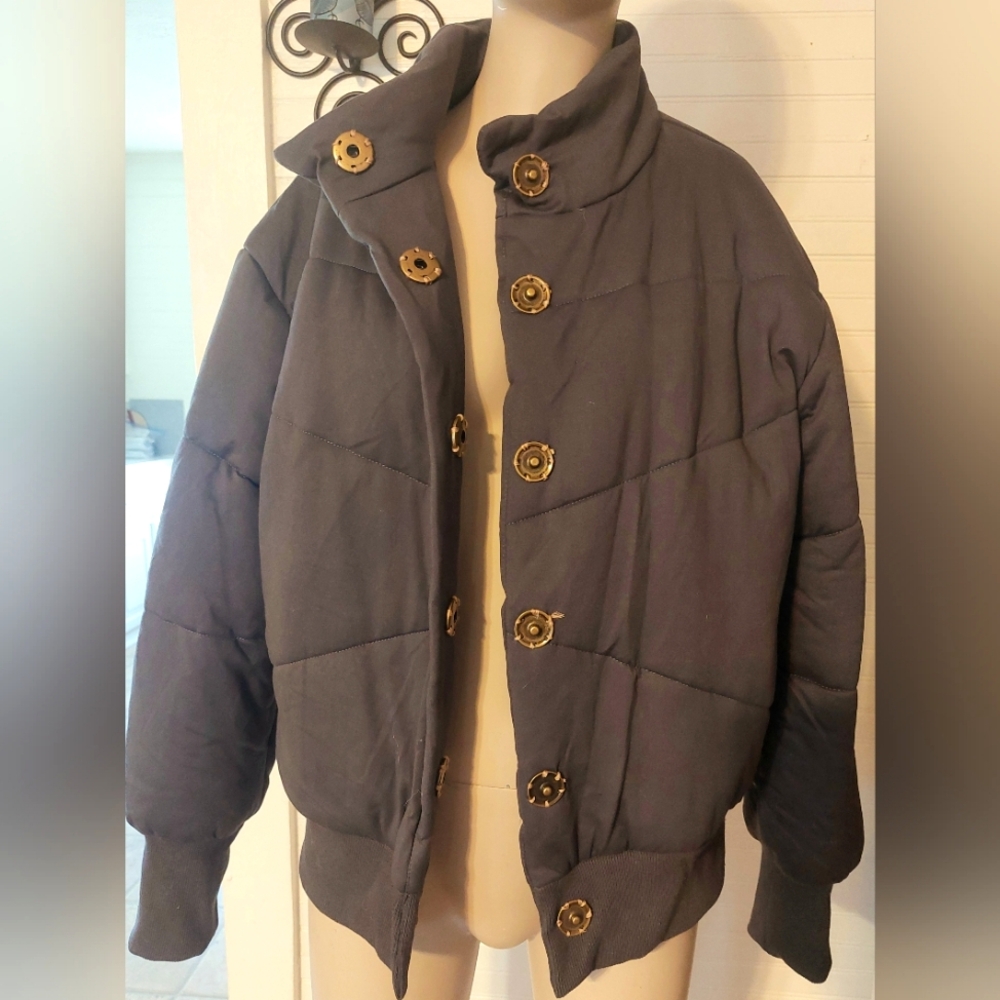 Pink Lily Grey/blue puffer coat Small